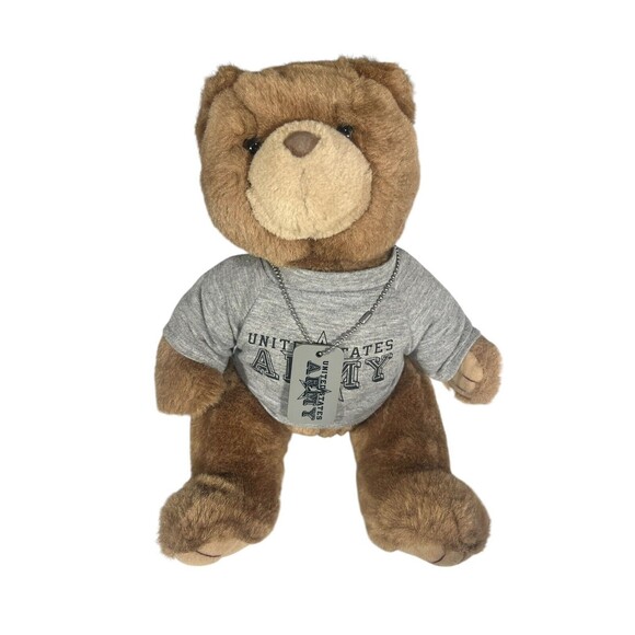 United States Army U.S. Brown Teddy Bear Plush w/T Shirt & Military Dog Tag 12" - Picture 2 of 10